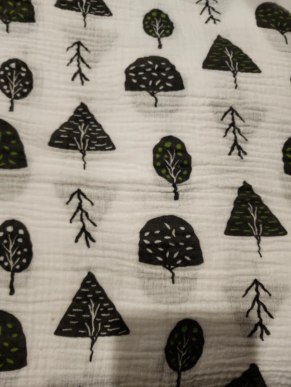 aden + anais White Muslin Swaddle with Black and Green Tree Print Blanket